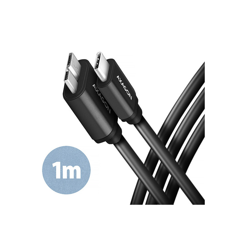 AXAGON BUMM3-CM10AB, SPEED kábel Micro-B USB → USB-C, 1m, USB 3.2 GEN 1, 3A, ALU, tpe, čierny