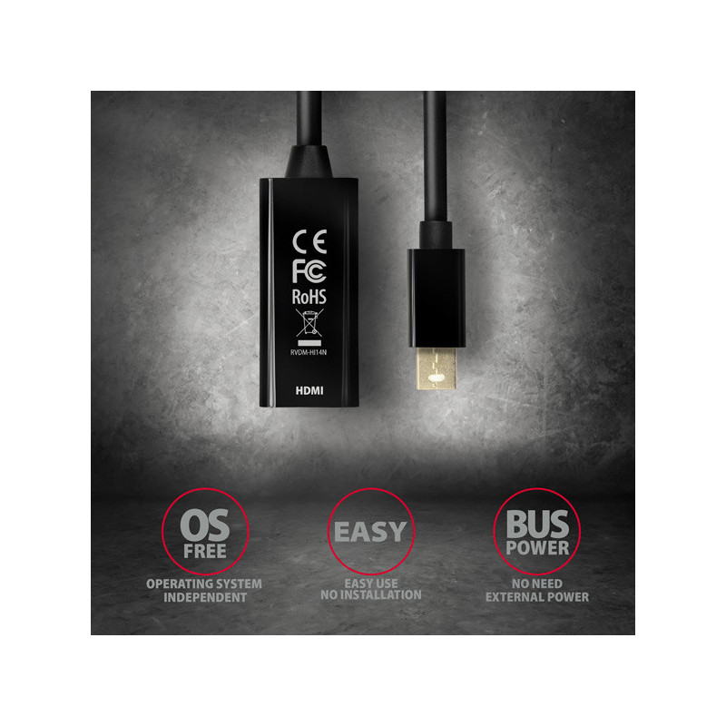 AXAGON RVDM-HI14N, Mini DisplayPort → HDMI 1.4 redukcia / adaptér, 4K/30Hz