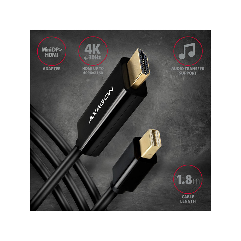 AXAGON RVDM-HI14C2, Mini DisplayPort → HDMI 1.4 redukcia / kábel 1.8 m, 4K/30Hz