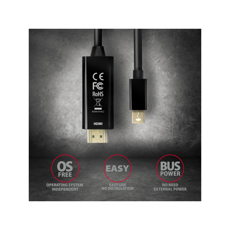 AXAGON RVDM-HI14C2, Mini DisplayPort → HDMI 1.4 redukcia / kábel 1.8 m, 4K/30Hz