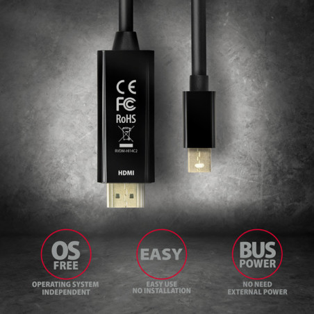 AXAGON RVDM-HI14C2, Mini DisplayPort → HDMI 1.4 redukcia / kábel 1.8 m, 4K/30Hz