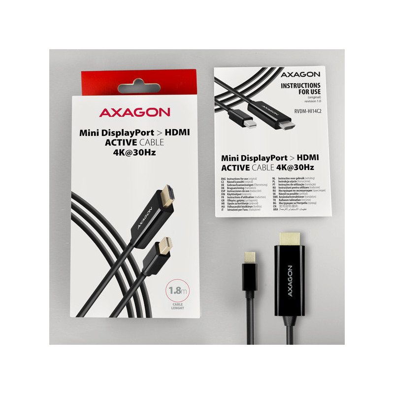 AXAGON RVDM-HI14C2, Mini DisplayPort → HDMI 1.4 redukcia / kábel 1.8 m, 4K/30Hz