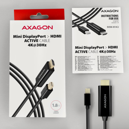 AXAGON RVDM-HI14C2, Mini DisplayPort → HDMI 1.4 redukcia / kábel 1.8 m, 4K/30Hz