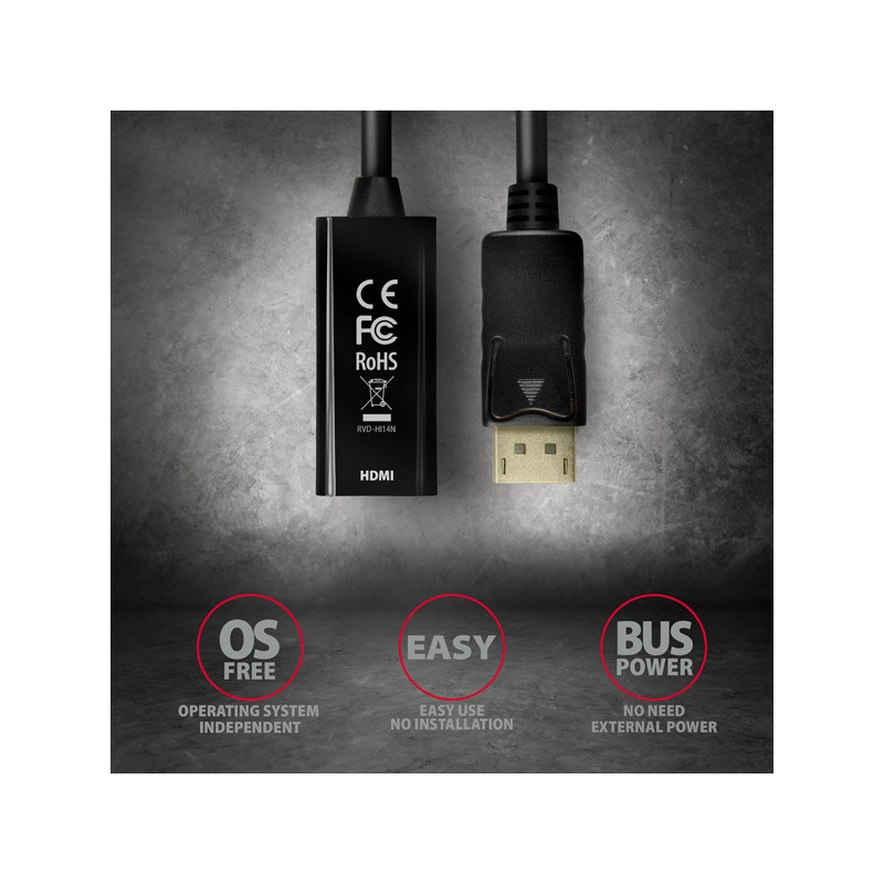 AXAGON RVD-HI14N, DisplayPort → HDMI 1.4 redukcia / adaptér, 4K/30Hz