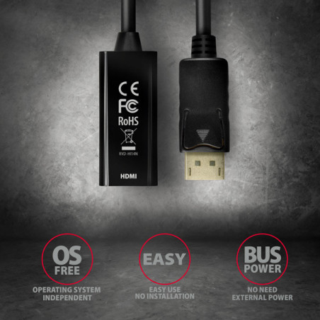 AXAGON RVD-HI14N, DisplayPort → HDMI 1.4 redukcia / adaptér, 4K/30Hz