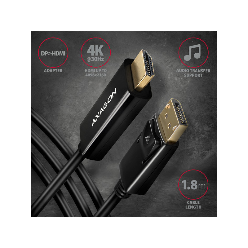 AXAGON RVD-HI14C2, DisplayPort → HDMI 1.4 redukcia / kábel 1.8m, 4K/30Hz