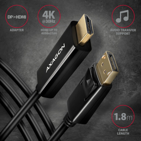AXAGON RVD-HI14C2, DisplayPort → HDMI 1.4 redukcia / kábel 1.8m, 4K/30Hz
