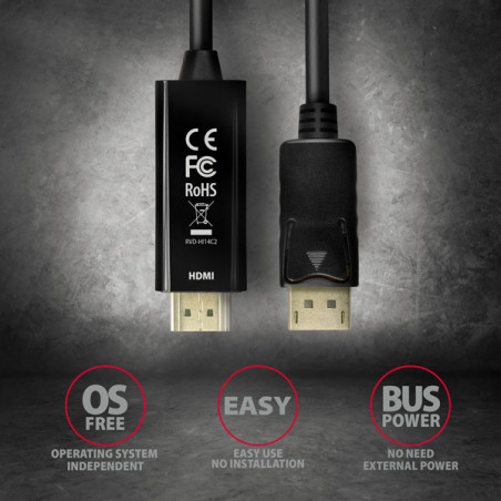AXAGON RVD-HI14C2, DisplayPort → HDMI 1.4 redukcia / kábel 1.8m, 4K/30Hz