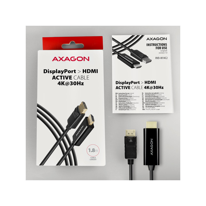 AXAGON RVD-HI14C2, DisplayPort → HDMI 1.4 redukcia / kábel 1.8m, 4K/30Hz
