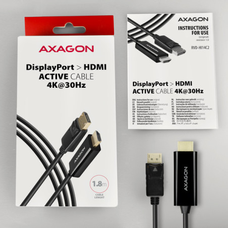 AXAGON RVD-HI14C2, DisplayPort → HDMI 1.4 redukcia / kábel 1.8m, 4K/30Hz