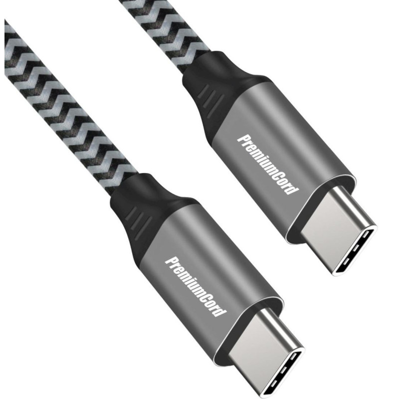 PremiumCord Kábel USB-C M/M, 100W 20V/5A 480Mbps bavlnený oplet, 0,5m