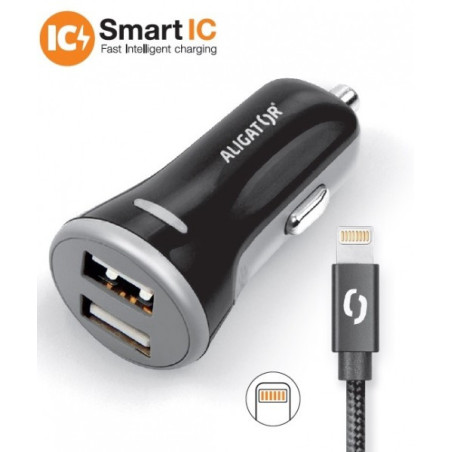 ALIGATOR 3.4A, 2xUSB, smart IC, čierna, USB kábel pre iPhone / iPad