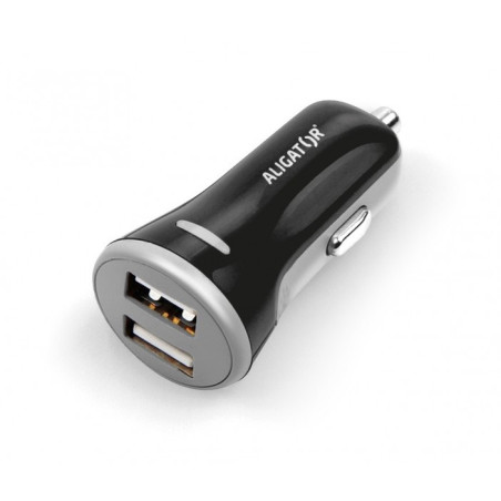 ALIGATOR 3.4A, 2xUSB, smart IC, čierna, USB kábel pre iPhone / iPad