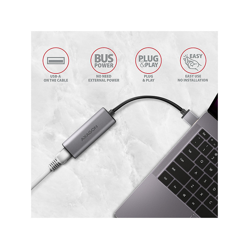 AXAGON ADE-25R USB-A 3.2 Gen 1 - 2.5 Gigabit Ethernet sieťová karta, Realtek 8156, auto install, sivá