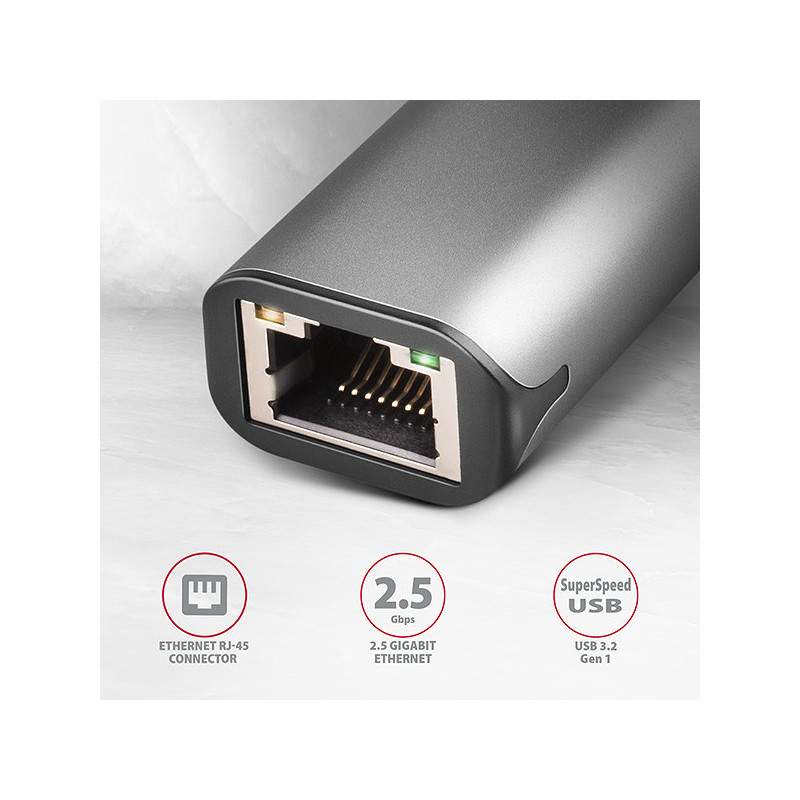 AXAGON ADE-25RC USB-C 3.2 Gen 1 - 2.5 Gigabit Ethernet sieťová karta, Realtek 8156, auto install, šedá