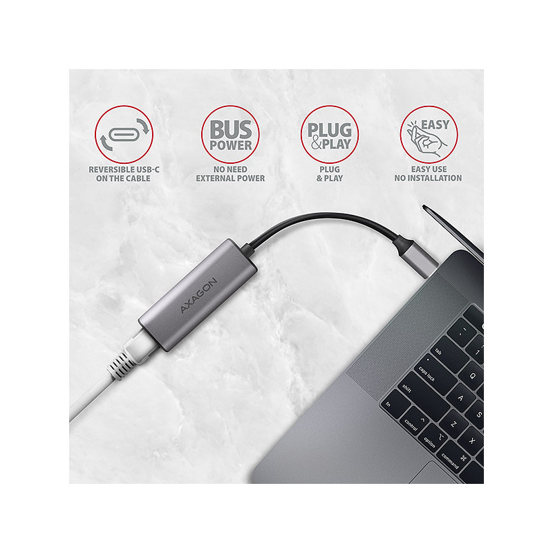 AXAGON ADE-25RC USB-C 3.2 Gen 1 - 2.5 Gigabit Ethernet sieťová karta, Realtek 8156, auto install, šedá