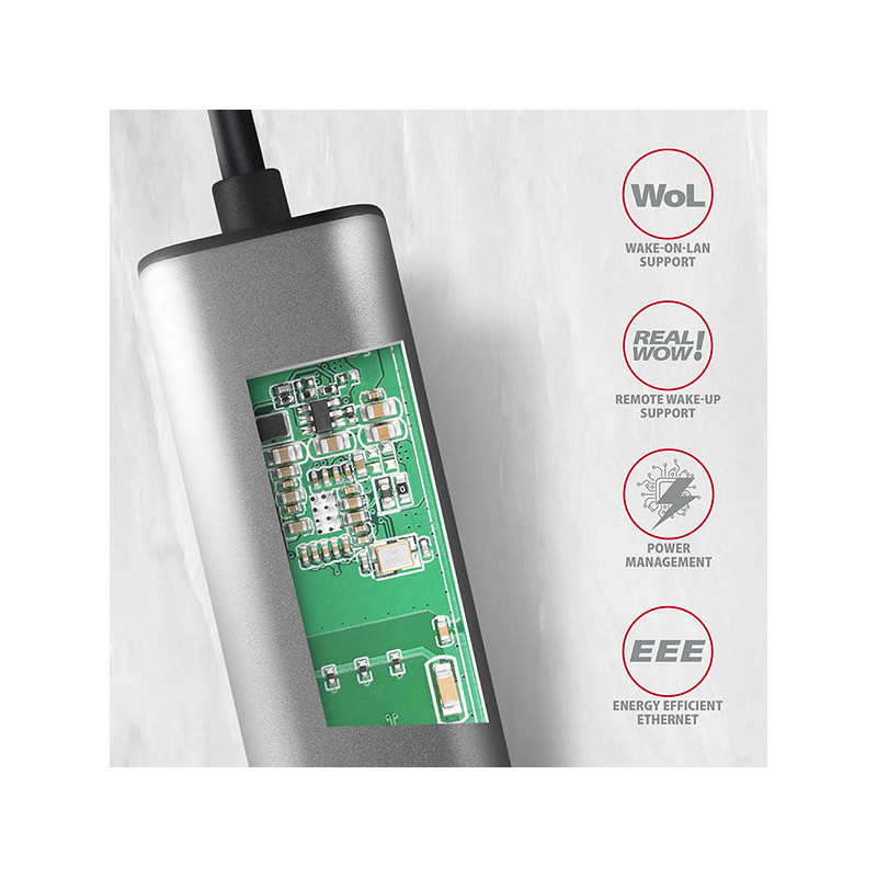 AXAGON ADE-25RC USB-C 3.2 Gen 1 - 2.5 Gigabit Ethernet sieťová karta, Realtek 8156, auto install, šedá