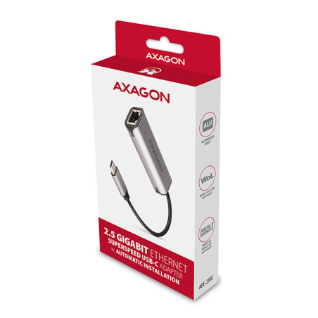 AXAGON ADE-25RC USB-C 3.2 Gen 1 - 2.5 Gigabit Ethernet sieťová karta, Realtek 8156, auto install, šedá