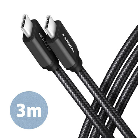 AXAGON BUCM3-CM30AB, SPEED kábel USB-C → USB-C, 3m, USB 3.2 Gen 1, PD 60W 3A, ALU, oplet, čierny