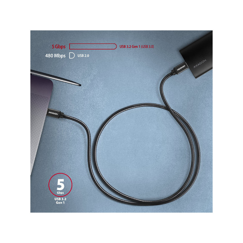 AXAGON BUCM3-CM30AB, SPEED kábel USB-C → USB-C, 3m, USB 3.2 Gen 1, PD 60W 3A, ALU, oplet, čierny