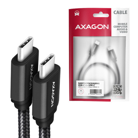 AXAGON BUCM3-CM30AB, SPEED kábel USB-C → USB-C, 3m, USB 3.2 Gen 1, PD 60W 3A, ALU, oplet, čierny