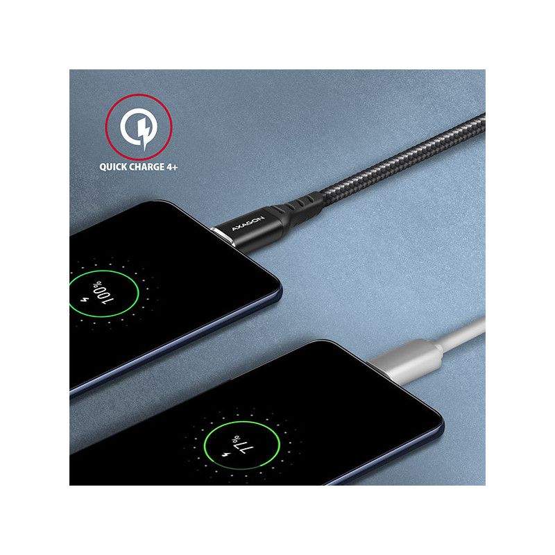AXAGON BUCM-CM30AB, HQ kábel USB-C → USB-C, 3m, USB 2.0, PD 60W 3A, ALU, oplet, čierny
