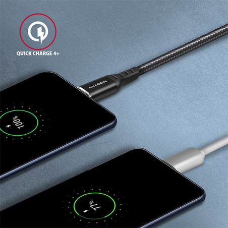 AXAGON BUCM-CM30AB, HQ kábel USB-C → USB-C, 3m, USB 2.0, PD 60W 3A, ALU, oplet, čierny