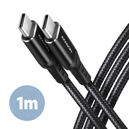 AXAGON BUCM-CM10AB, HQ kábel USB-C → USB-C, 1m, USB 2.0, PD 60W 3A, ALU, oplet, čierny