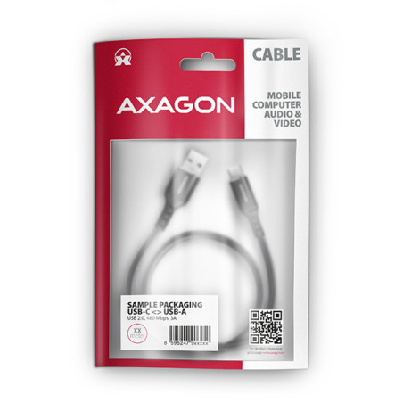 AXAGON BUCM-AM15AB, HQ kábel USB-C → USB-A, 1.5m, USB 2.0, 3A, ALU, oplet, čierny