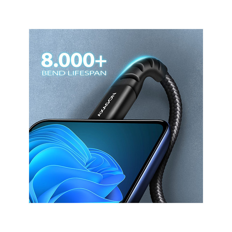AXAGON BUCM-AM10AB, HQ kábel USB-C → USB-A, 1m, USB 2.0, 3A, ALU, oplet, čierny