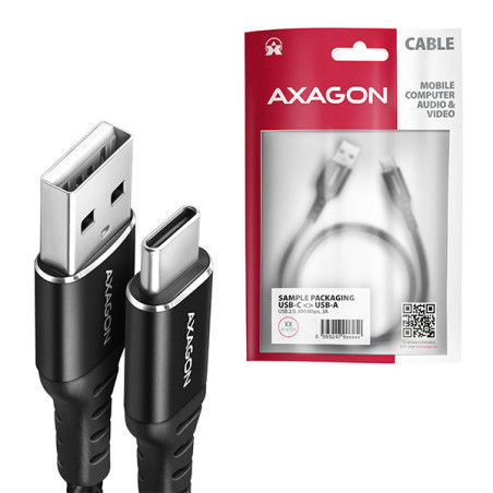 AXAGON BUCM-AM10AB, HQ kábel USB-C → USB-A, 1m, USB 2.0, 3A, ALU, oplet, čierny