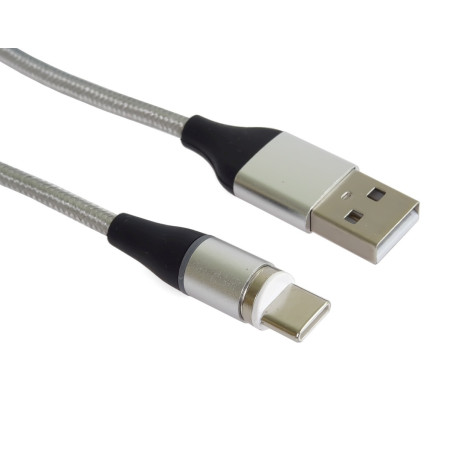 PremiumCord Magnetický micro USB a USB-C nabíjací a dátový kábel 1m, strieborný