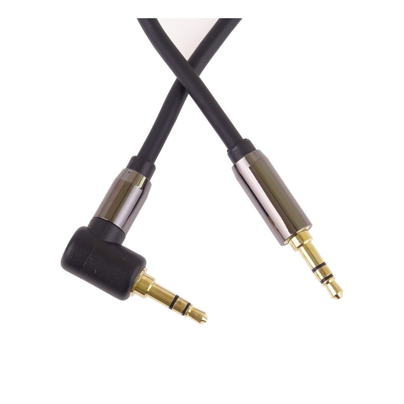 PremiumCord HQ tienený kábel stereo Jack 3.5mm - Jack 3.5mm zahnutý 90 ° 1,5 m