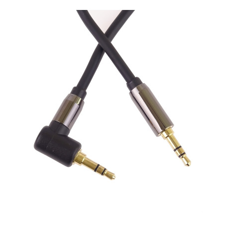 PremiumCord HQ tienený kábel stereo Jack 3.5mm - Jack 3.5mm zahnutý 90 ° 1,5 m