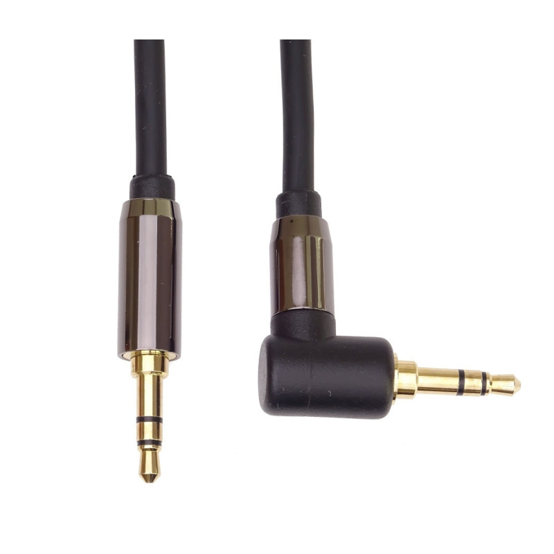 PremiumCord HQ tienený kábel stereo Jack 3.5mm - Jack 3.5mm zahnutý 90 ° 1,5 m