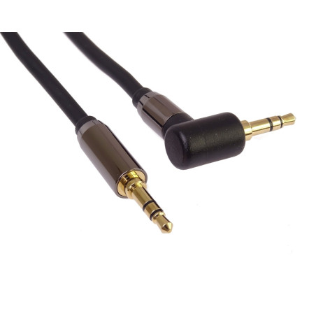 PremiumCord HQ tienený kábel stereo Jack 3.5mm - Jack 3.5mm zahnutý 90 ° 1,5 m