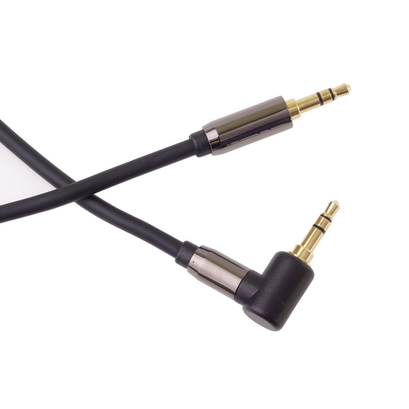 PremiumCord HQ tienený kábel stereo Jack 3.5mm - Jack 3.5mm zahnutý 90 ° 1,5 m