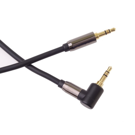 PremiumCord HQ tienený kábel stereo Jack 3.5mm - Jack 3.5mm zahnutý 90 ° 1,5 m