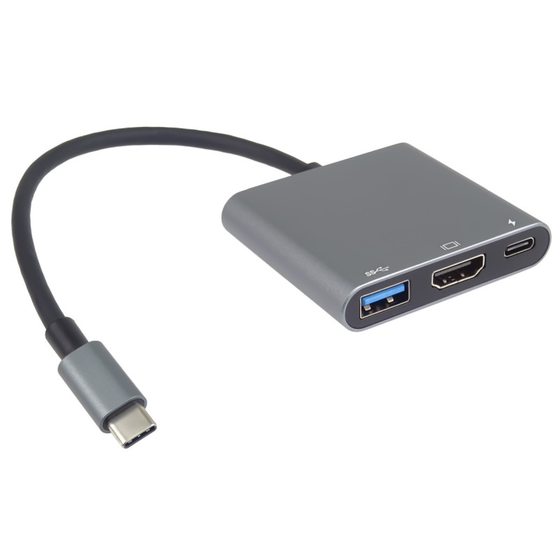 PremiumCord Adaptér USB-C na HDMI + USB3.0 + PD, rozlíšenie 4K a FULL HD 1080p