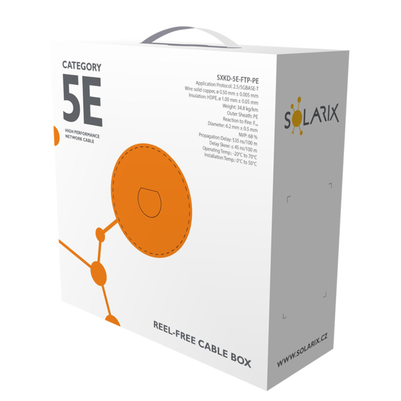 Inštalačný kábel Solarix CAT5E FTP PE Fca vonkajší 100m/box SXKD-5E-FTP-PE