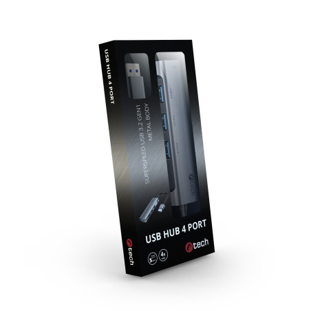 HUB USB C-tech UHB-U3-AL, 4x USB 3.2 Gen 1, hliníkové telo