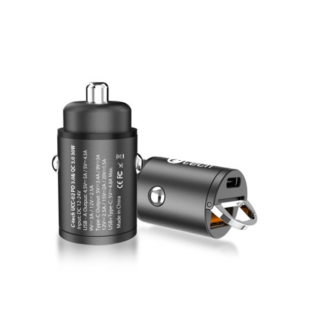 Nabíjačka USB do auta C-TECH UCC-02, 1x Type C + 1x Type A, 30W, Power delivery 3.0, Quick Charge