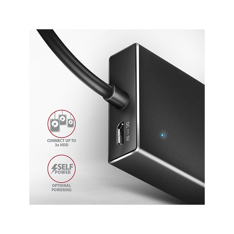 AXAGON HUE-F7A, 7x USB 3.2 Gen 1 ALU FLAT CHARGING hub, micro USB napájací konektor, kábel USB-A 1m