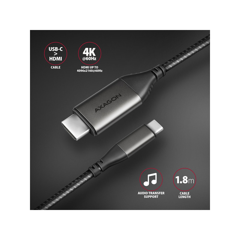 AXAGON RVC-HI2MC, USB-C → HDMI 2.0a redukcia / kábel 1.8m, 4K/60Hz HDR10