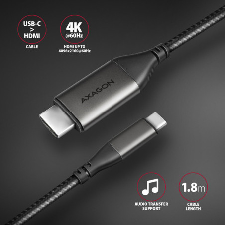 AXAGON RVC-HI2MC, USB-C → HDMI 2.0a redukcia / kábel 1.8m, 4K/60Hz HDR10