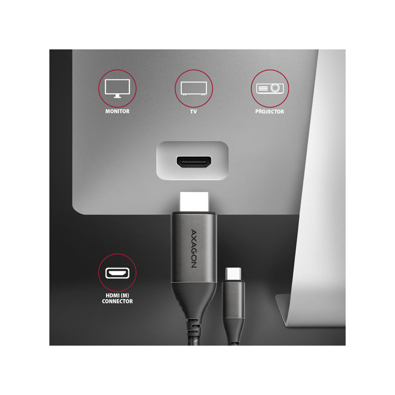 AXAGON RVC-HI2MC, USB-C → HDMI 2.0a redukcia / kábel 1.8m, 4K/60Hz HDR10