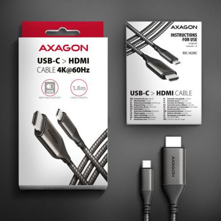 AXAGON RVC-HI2MC, USB-C → HDMI 2.0a redukcia / kábel 1.8m, 4K/60Hz HDR10