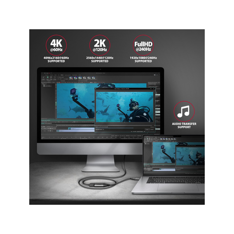 AXAGON RVC-HI2M, USB-C → HDMI 2.0a redukcia / adaptér, 4K/60Hz HDR10