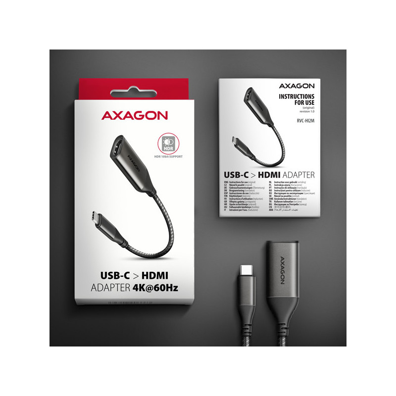 AXAGON RVC-HI2M, USB-C → HDMI 2.0a redukcia / adaptér, 4K/60Hz HDR10