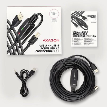 AXAGON ADR-210B, USB 2.0 A-M → B-M aktívny prepojovací / repeater kábel, 10m